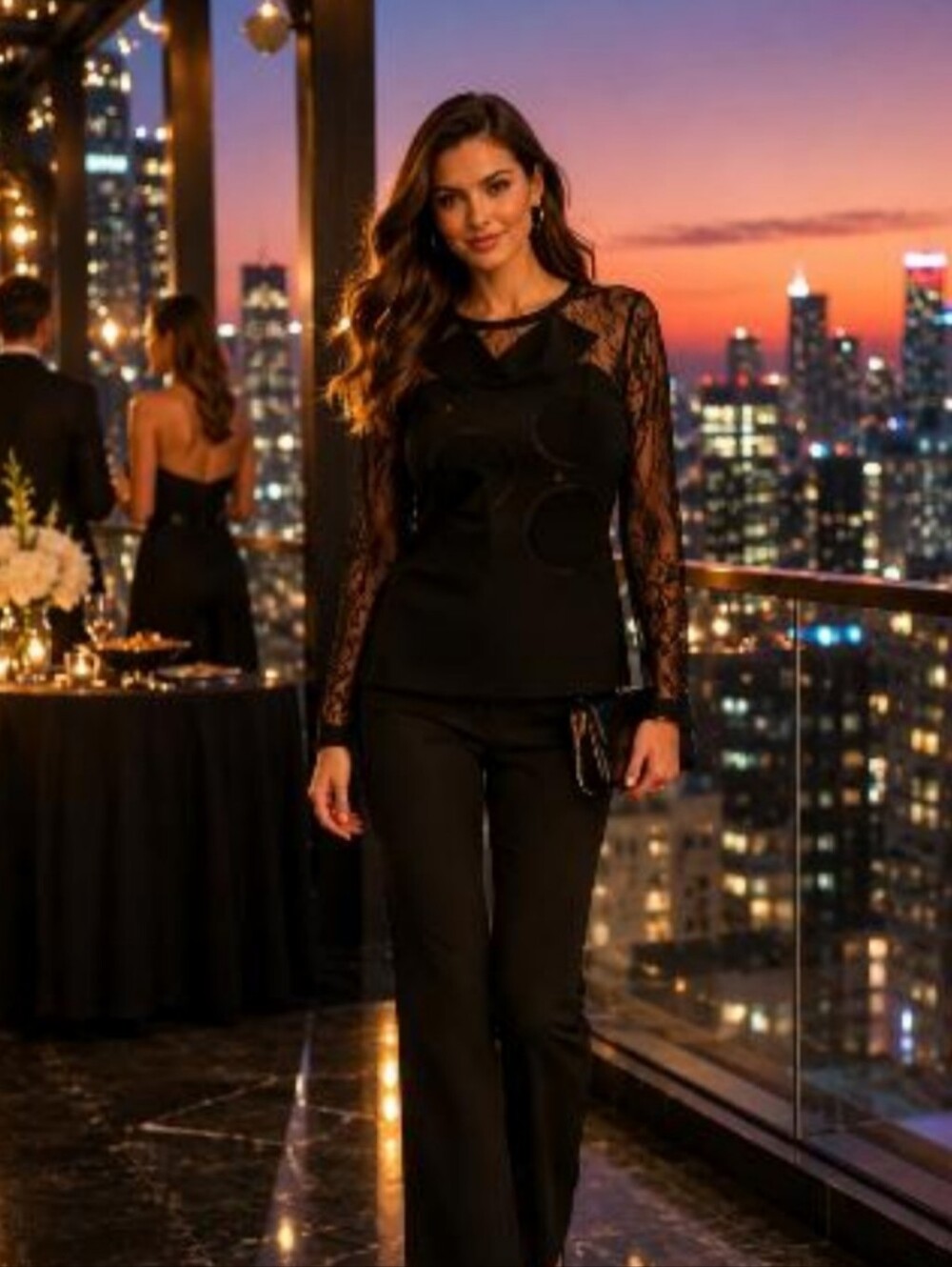 Cache Sz M Black Mesh-Sleeve Bow Front Top. Social Events
